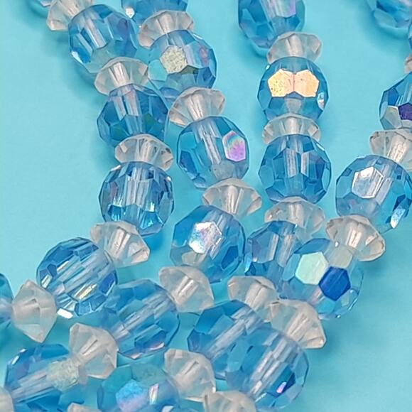 Vintage Baby Ice Blue Aurora Borealis Crystal Beaded Single Strand Necklace, 62" - Picture 8 of 10